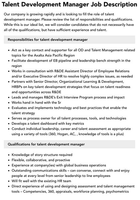 Talent Development Officer Job Details .